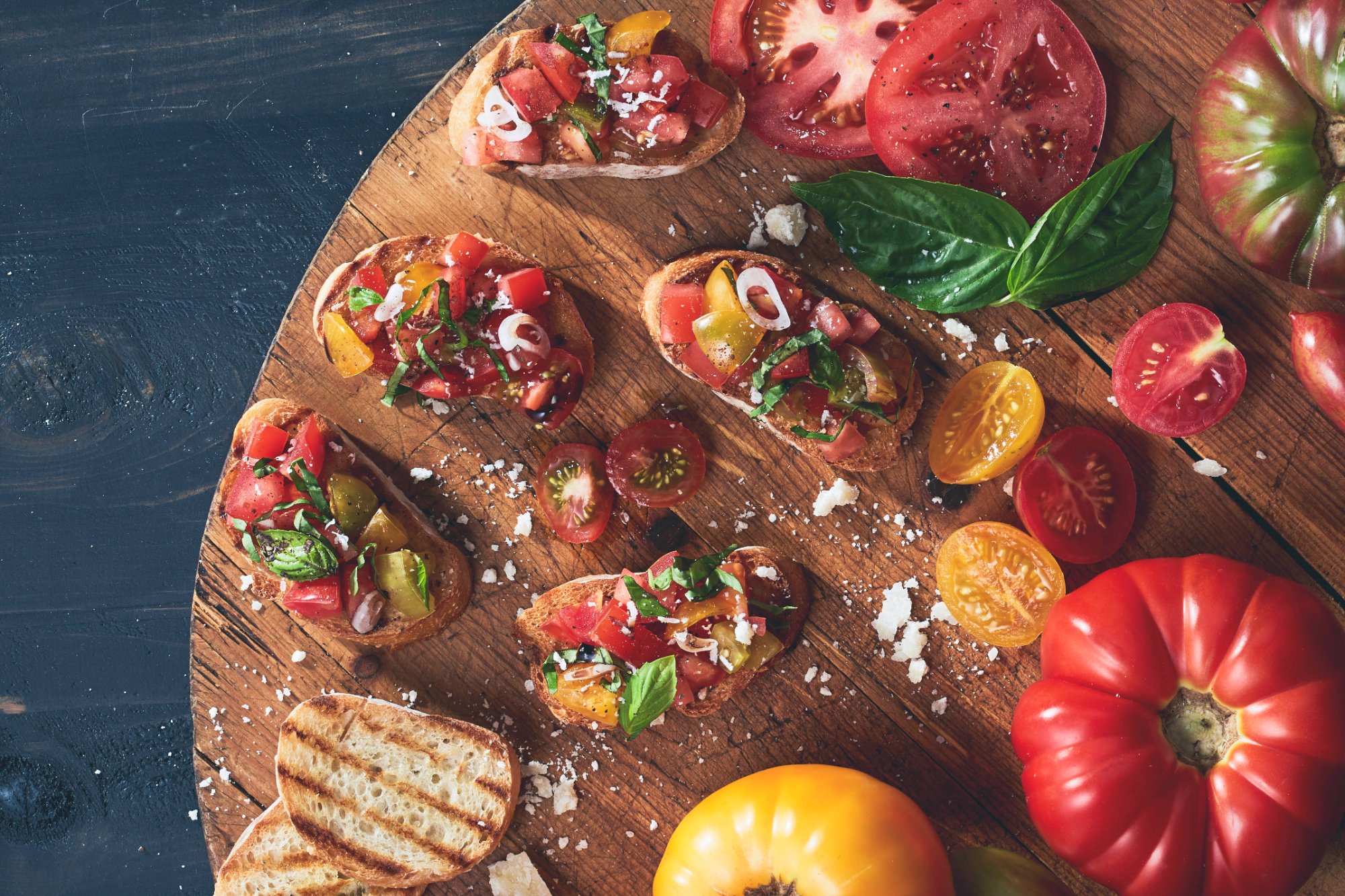 Bruschetta beauty shot commercial food photography, Reveal Photo