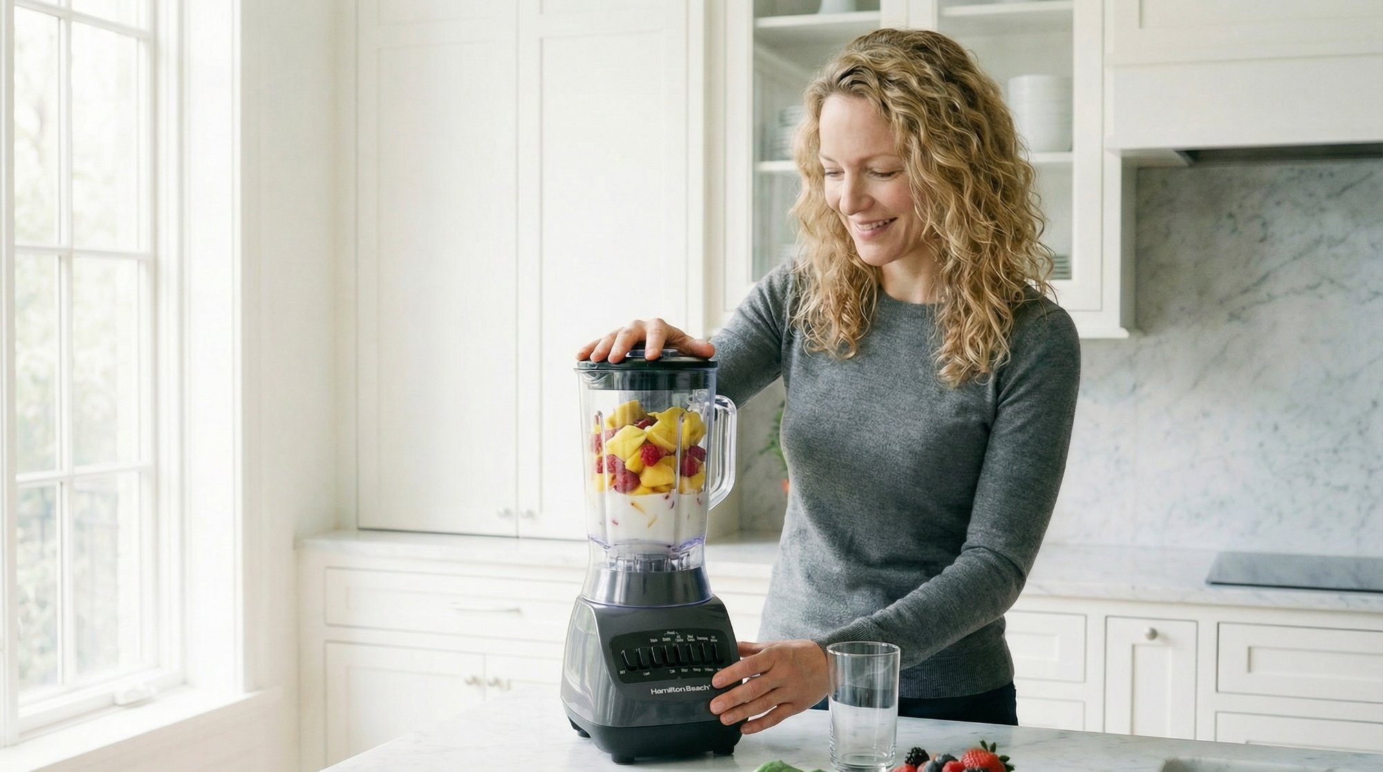 Hamilton Beach blender AI lifestyle kitchen scene, Reveal Photo